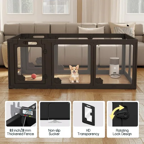 Vista 8 de Albott - Corralito acrílico transparente para perros para interiores, negro