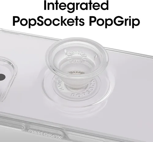 Vista 3 de OtterBox Funda Clara de la Serie Symmetry Otter + Pop para iPhone 14 Pro (SOLAMENTE) - Clara, PopGrip PopSockets Integrado, Delgada, Apta