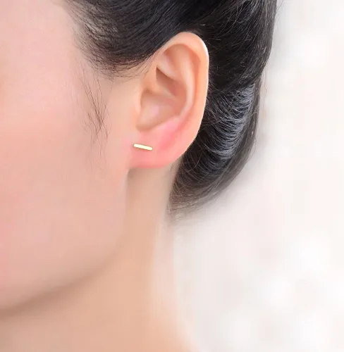 Vista 2 de Adabele Real Yellow Gold Plated Sterling Silver Tiny Stud Earrings Circle Dot Triangle Star Moon Bar Minimalist Hypoallergenic Nickel Free Women