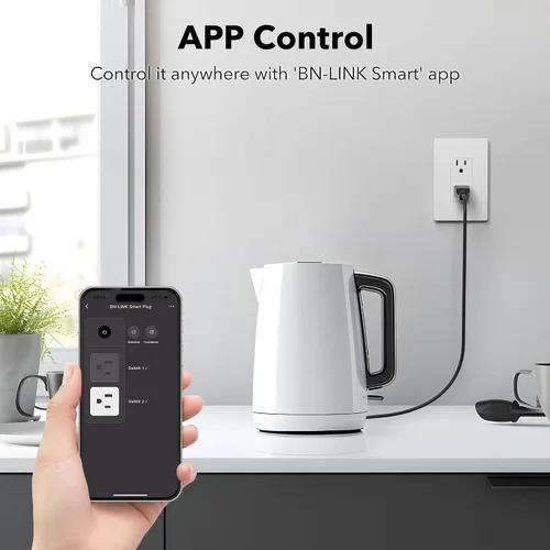 Vista 3 de Interruptor inteligente de toma de corriente WiFi en pared, 2 tomas individuales, funciona con función de temporizador compatible con Alexa y Google