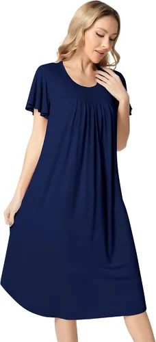 Vista 2 de NACHILA Nightgowns for Women-Viscose Made from Bamboo, Short Sleeve Nightgown V Neck Nightshirt Soft Sleepwear Dress