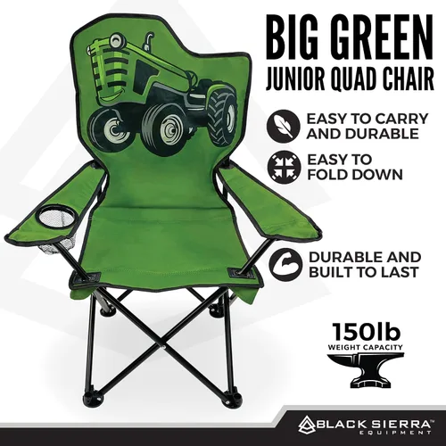 Vista 5 de Black Sierra Silla de campamento para niños, asiento plegable para niños que soporta 150 libras, silla de césped portátil para exteriores, incluye
