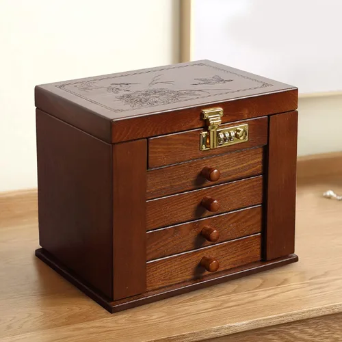 Vista 2 de DYRABREST Joyero organizador de madera con cerradura de combinación con cerradura grande con cerradura para vestidor, contenedor de almacenamiento