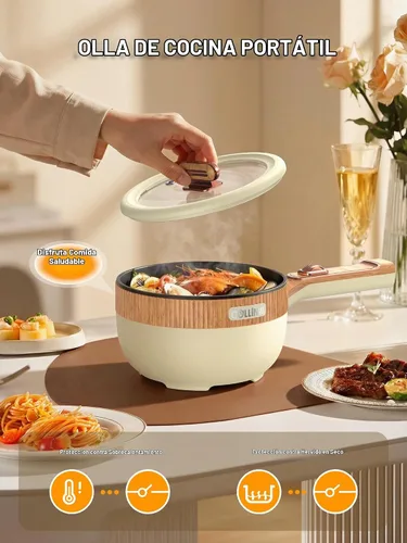 Vista 5 de Olla eléctrica, olla eléctrica portátil de 1.5 L, sartén multifuncional para sopa de filete de ramen con potencia ajustable para dormitorio, hogar