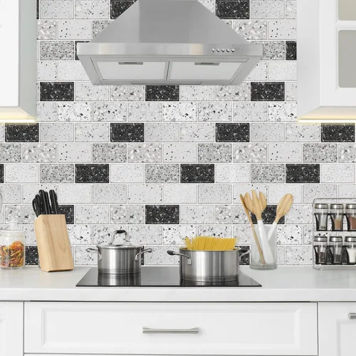 Vista 2 de URCOLOR 10 láminas de protectores contra salpicaduras para cocinas, despegar y pegar, 12"x12" protector contra salpicaduras autoadhesivo para baño
