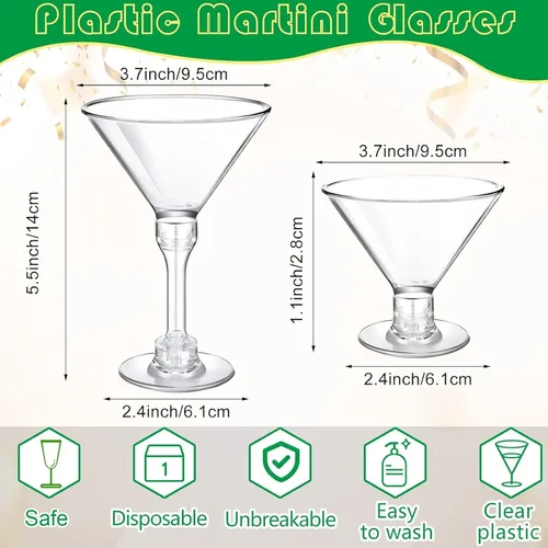 Vista 2 de 100 vasos de Martini de plástico desechables de 5 onzas, vasos de cóctel altos, mini vasos de plástico de Martini irrompibles, tazas de postre
