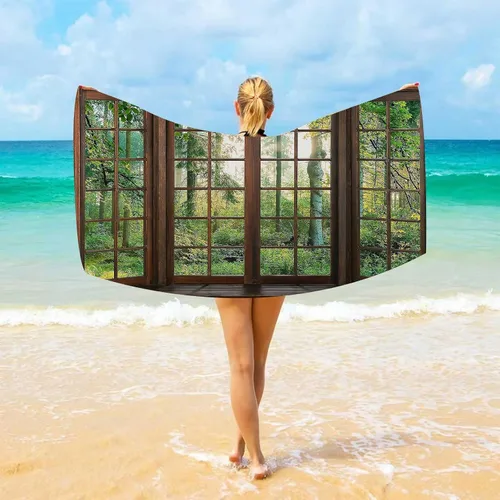 Vista 7 de Aidatain Tapiz Natural de Bosque Verde Escenario de Ventana Tapiz Estético de Pared para Dormitorio Franela 40" L x 30" A Manta de Playa Sala