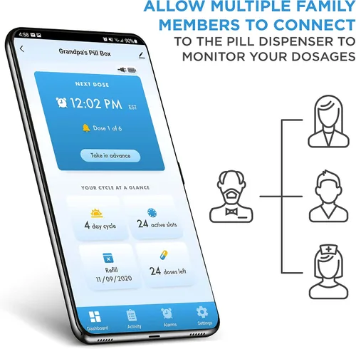 Vista 2 de Dispensador automático de pastillas Live Fine Smart WiFi con tapa transparente Organizador de medicación de 28 días hasta 9 dosis por día