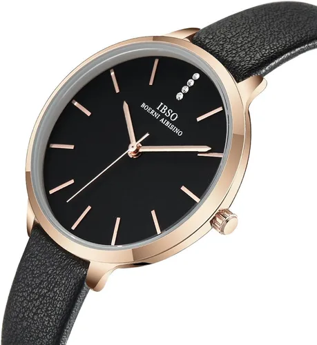 Vista 2 de Relojes para mujer, correa de malla de cuero, caja redonda, analógica, a la moda, relojes de pulsera para mujer