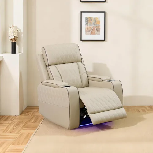 Vista 35 de Sofá reclinable con luces LED, sofá reclinable de cuero con dos asientos reclinables/puerto USB/consola de almacenamiento/soporte para vasos