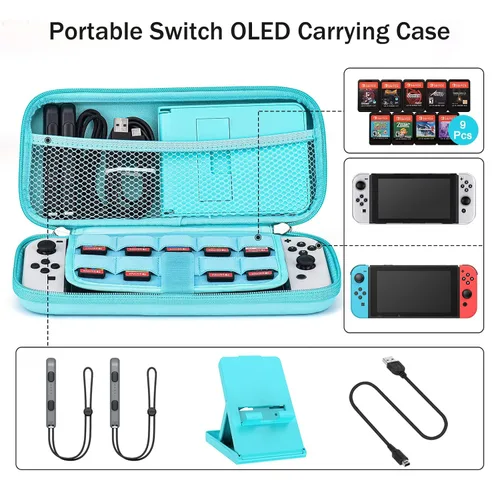Vista 2 de Younik Switch OLED Accessories Bundle, 17 in 1 Blue Switch Oled Accessories Kit for Girls Include Switch Carrying Case, Adjustable Stand, Protective
