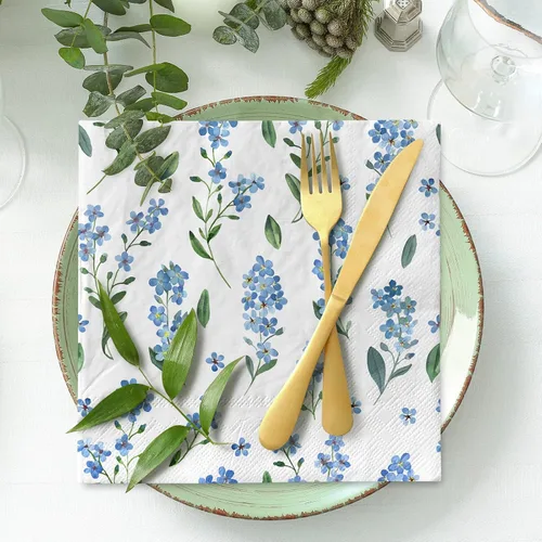 Vista 4 de AnyDesign Paquete de 80 servilletas de almuerzo florales azules, desechables, acuarela, flores, servilleta de papel, olvides de miosotis, Sylvatica