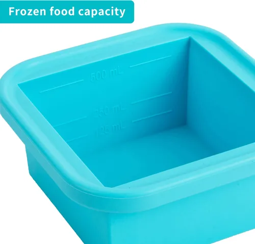 Vista 2 de Bandeja de silicona para congelador de 2 tazas con tapa, paquete de 2 recipientes de congelación de alimentos de porciones grandes para sopa, caldo