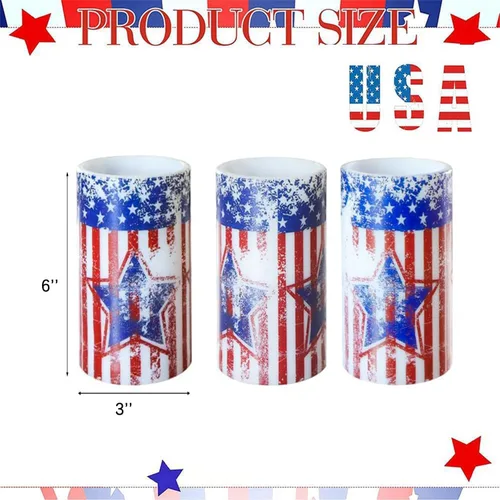 Vista 2 de Velas patrióticas del 4 de julio operadas por batería con temporizador y control remoto para decoraciones del Día de la Independencia Americana