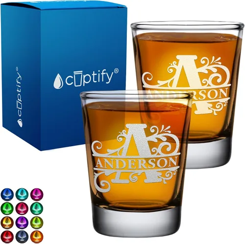 Vista 71 de Cuptify Inicial de cristal con monograma y nombre de 2 onzas, parte inferior negra grabada con texto personalizado para regalos, bodas, cumpleaños