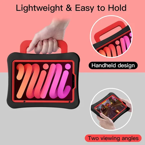 Vista 3 de Funda para Niños para iPad mini 7 (A17 Pro) 2024/iPad Mini6 2021, Peso Ligero Resistente/A Prueba de Golpes/A Prueba de Caídas con Asa/Soporte