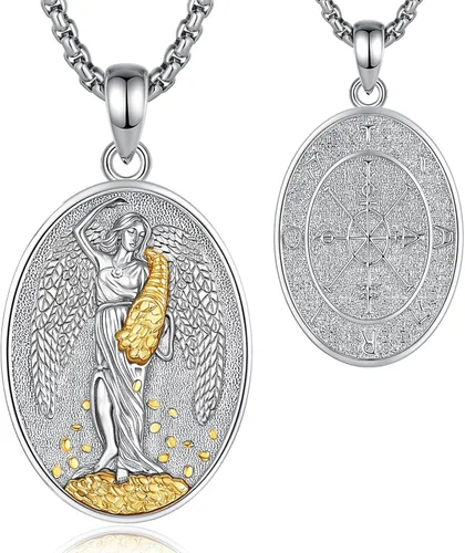 Vista 109 de EUDORA Collar de plata de ley 925 con moneda Hécate, Athena, Perséfono, Nyx, diosa de la luna triple, diosa celta, rueda de Hécate, llave, regalo
