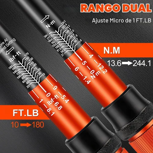 Vista 3 de Matework - Llave dinamométrica de 1/2 pulgada con clic, 10-180 ft.lb/13.6-244.1 Nm, Llave de torsión de alta precisión ±3% de 72 dientes de doble