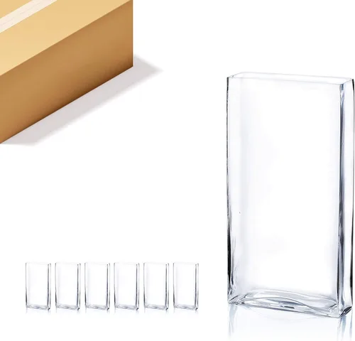 Vista 9 de WGV - Jarrón rectangular alto de bloque, ancho de 2 pulgadas, largo de 8 pulgadas, altura de 10 pulgadas, recipiente floral de vidrio transparente