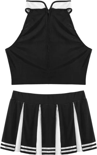 Vista 6 de JanJean Uniforme de animadora para mujer, top corto con falda plisada, trajes de cosplay