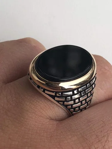 Vista 2 de Anillo de plata de ley 925 sólida para hombre, color ónix negro, talla 7-13, Metal, Ónix