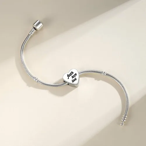 Vista 5 de CLYQCL Cuentas de abalorios para pulseras y collares de Pandora dijes en forma de corazón con fe esperanza amor Metal