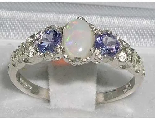 Vista 2 de Anillo de plata de ley 925 auténtica auténtica ópalo y tanzanita para mujer.