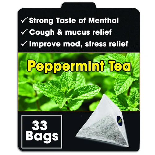 Vista 13 de Bolsas de té de menta verde pirámide con cuerda, dulces y delicadas de mentol, hojas de menta verde prémium
