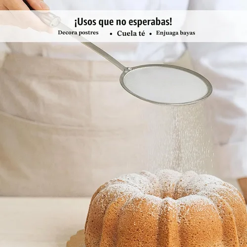 Vista 4 de Cuchara de acero inoxidable para espumadera de grasa de 4 pulgadas, colador de grasa multifuncional de malla fina con mango resistente al calor