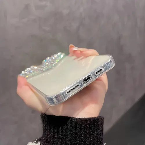 Vista 4 de Funda protectora compatible con iPhone 12 para mujeres y niñas, con diamantes de imitación 3D con diamantes de imitación de lujo, bonita funda
