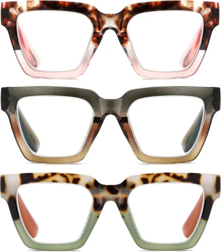 Vista 6 de Yogo Vision Blue Light Blocking Reading Glasses for Women Big Square Oversized Computer Readers (3 Pack)
