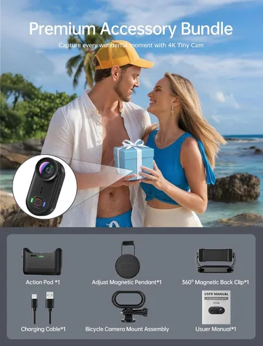 Vista 9 de Mini cámaras de acción corporal 4K, cámara corporal POV, cámara deportiva de 64 GB con grabación de audio y video, portátil WiFi magnética