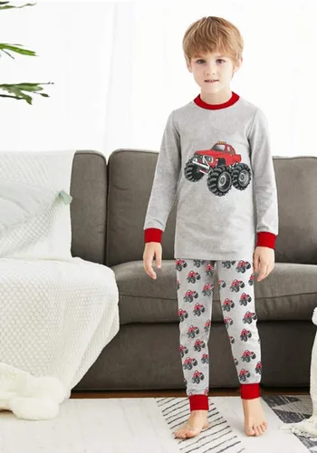 Vista 2 de Little Hand Pijamas para niños pequeños, Monster Truck 100% algodón, dinosaurio para niños, 2 piezas, ropa de dormir, conjuntos de ropa de dormir
