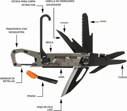 Vista 7 de Gerber Gear Stake Out Multiherramienta 11 en 1 - Hoja de borde liso de 2.2 pulgadas, extractor de estacas para tienda, transporte de mosquetón