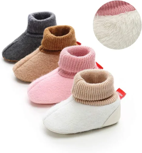 Vista 2 de myppgg Botines de forro polar para bebé y niña, para recién nacidos, acogedores, calcetines cálidos de invierno, antideslizantes, suela suave