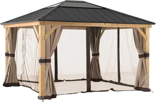 Vista 6 de SUNJOY Paneles de mosquitera de repuesto, resistentes al agua, 4 paneles para glorieta Sunjoy de 9 x 9 pies, protección de patio y patio