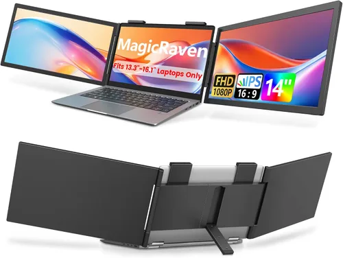 Vista 10 de MAGICRAVEN Extensor de pantalla para laptop, monitor portátil IPS de 14 pulgadas, 1080P, monitor de viaje para portátiles de 14 a 16.5 pulgadas
