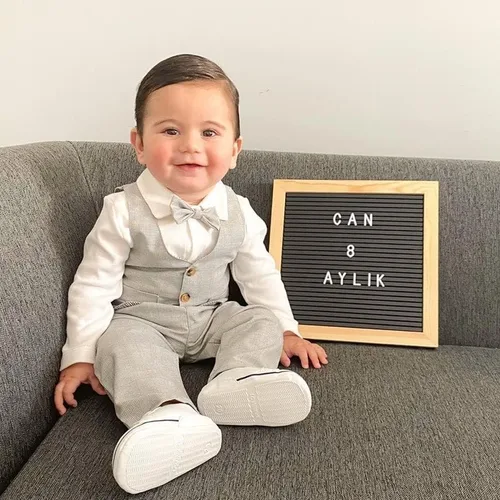 Vista 3 de Conjunto de traje de boda para niños y niñas, chaleco y corbatín, conjunto de cumpleaños de bebé para día especial, gri