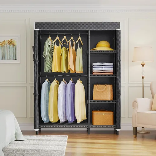 Vista 9 de VIPEK V7C - Percheros para ropa con cubierta, closets portátiles para colgar ropa, perchero resistente con estantes, armario de metal, capacidad