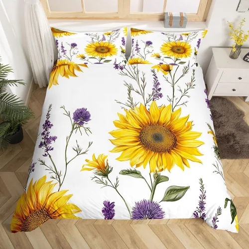 Vista 12 de Feelyou - Juego de funda de edredón de girasoles, cierre de zíper, de microfibra suave, con estampado 3D Multi 1005