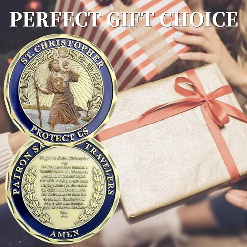Vista 7 de 10PCS St Christopher Challenge Coins Patron Saint Traveler Protection Medal Catholic Travel Safety Gift for Drivers Pilgrims Commuters Road Trips
