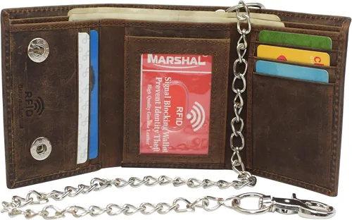 Vista 7 de Billetera de cuero vintage con bloqueo RFID para hombre, con cierre a presión