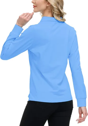 Vista 57 de JINSHI Polo de golf para mujer, de manga larga, con cremallera, deportiva, de secado rápido, atlética, casual, ajustada