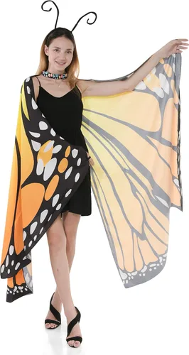 Vista 4 de Spooktacular Creations Butterfly Wing Cape Shawl with Lace Mask and Black Velvet Antenna Headband Adult Women Halloween Costume Accessory