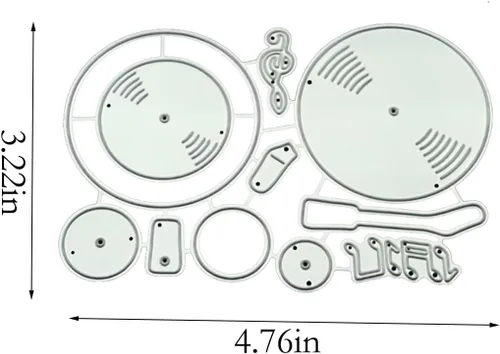 Vista 2 de Juego de sellos y troqueles de fonógrafo de música para hacer tarjetas, sellos transparentes y troqueles de corte de metal para álbumes de recortes