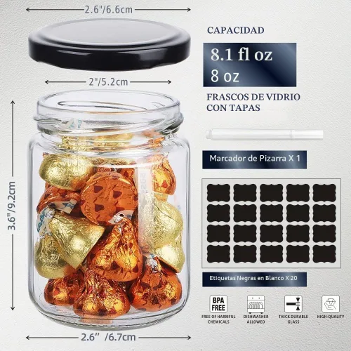 Vista 5 de Folinstall Tarros de vidrio pequeños de 8 onzas con tapas herméticas, 20 tarros de vela para hacer velas, fiesta de boda, tarros vacíos