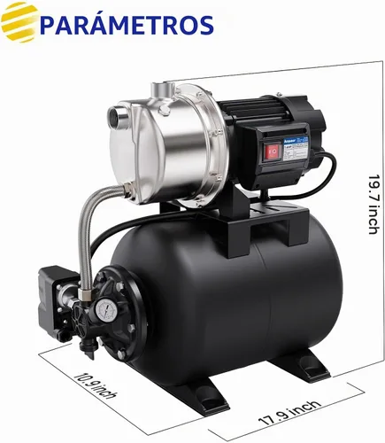 Vista 2 de Acquaer Bomba de pozo poco profundo de 1.6 HP con tanque de presión, de acero inoxidable, de 1320 GPH 115V para riego, bomba de chorro de impulso