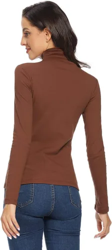 Vista 4 de Camisetas térmicas de manga larga con cuello alto para mujer, suaves, ajustadas, de algodón
