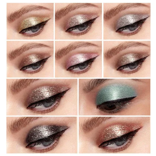 Vista 3 de LANGMANNI 10 sombras de ojos con purpurina líquida, juego de maquillaje metálico brillante a prueba de sudor, polvo de mezcla altamente pigmentado