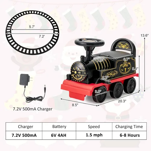 Vista 6 de Costzon Juguetes para montar, tren eléctrico de 6 V con pistas, asiento de almacenamiento, luces intermitentes y música, respaldo, dispositivo